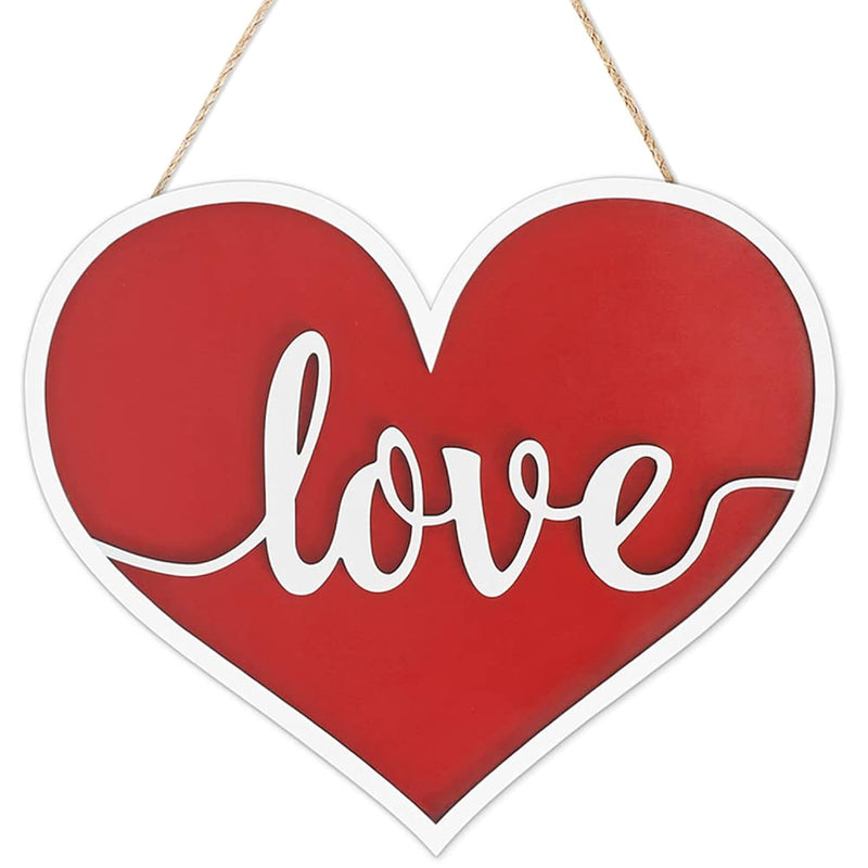 Valentines Day Door Decor, 3D Heart Shaped Wooden Hanging Sign For Valentines