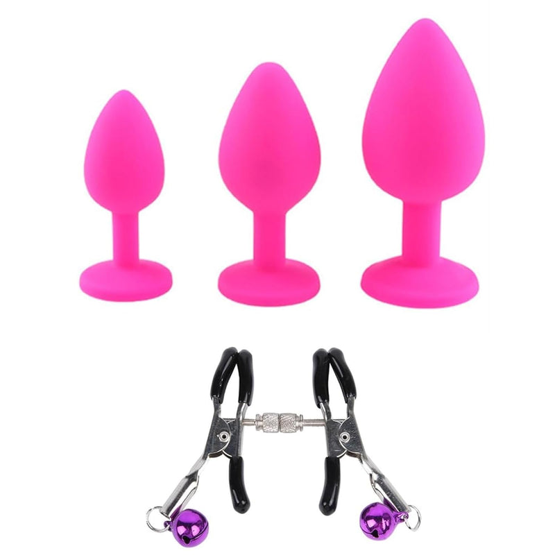 3Pcs Anal Sex Trainer Silicone Butt Plugs, Anal Sex Toys Kit Anal Beads With Nipple Clamp For Adult Women, Men And Couples,Pink