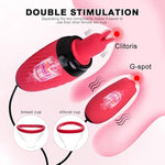 Dildo Vibrator 3In1 Tongue 10 Vibration 6 Suction Modes Breasts Clitoris Suction G-Spot Vaginal Licking Thrusting Toy (Red)