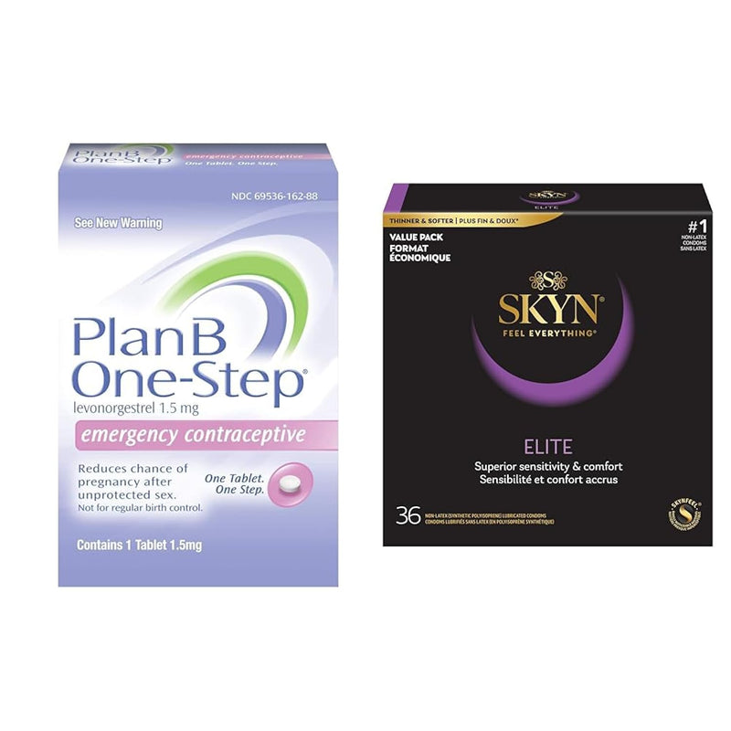 One-Step Emergency Contraceptive, 1.5 Mg (1 Tablet) & Skyn Elite – 36 Count – Ultra-Thin, Lubricated Latex-Free Condoms