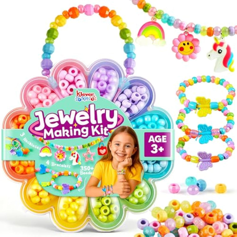 Kids Jewelry Making Kit with 350+ Colorful Beads and Storage Case