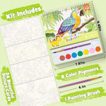 Mess-Free Watercolor Painting Set for Kids, Animal Coloring Book with Paints & Brush