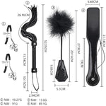 6Pcs Bondage Restraints Set With Furry Handcuffs Satin Blindfold, Whip, Spanking Paddle, Bells Clamp, Feather Teaser For Couples