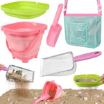 Beach Toys, Sand Toys With Collapsible Bucket, Sand Sifter, Beach Mesh Shovel, Shark Tooth Sifter And Mesh Bag For Shell Collecting, Sand Dipper Beach Scoop Toys For Kids Boys And Girls