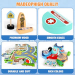40+Pcs Wooden Community Helpers Preschool Toys For Kids 3 4 5 6, Little People Figures Blocks With Cars & Town Map, Toddlers Learning Pretend Play Toys Boys Girls Christmas Birthday Gifts