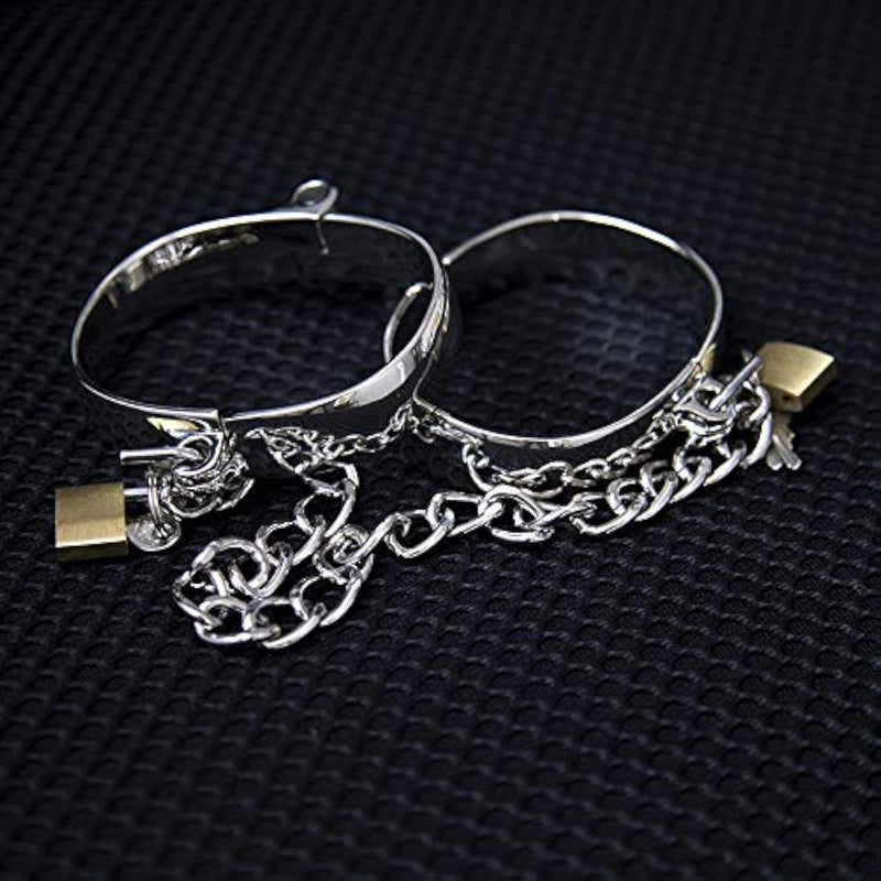 Metal Bondage Handcuffs Footcuffs Restraint Bondage Oval Cuffs With Iron Chain Slaves Lock Bdsm Sex Toys (B)