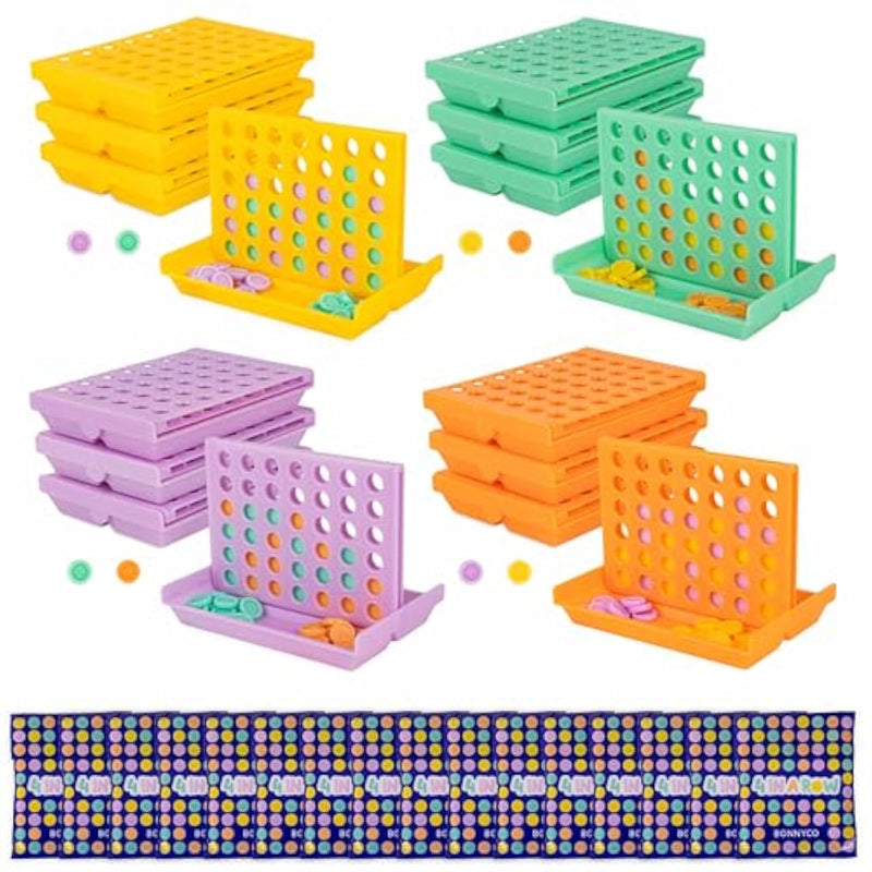 4 In A Row Pack Of 16 Birthday Party Favors For Kids Age 5-12. Classroom Prizes For Students, Bulk Gifts, Mini Travel Board Games And Toys, Goodie Bags And Pinata Stuffers