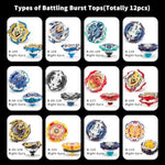 Battling Top Burst Gyro Toy Set 12 Spinning Tops 3 Launchers 1 Grip Toy Combat Battling Game With Portable Storage Box Gift For Kids Children Boy And Girl Ages 6+…