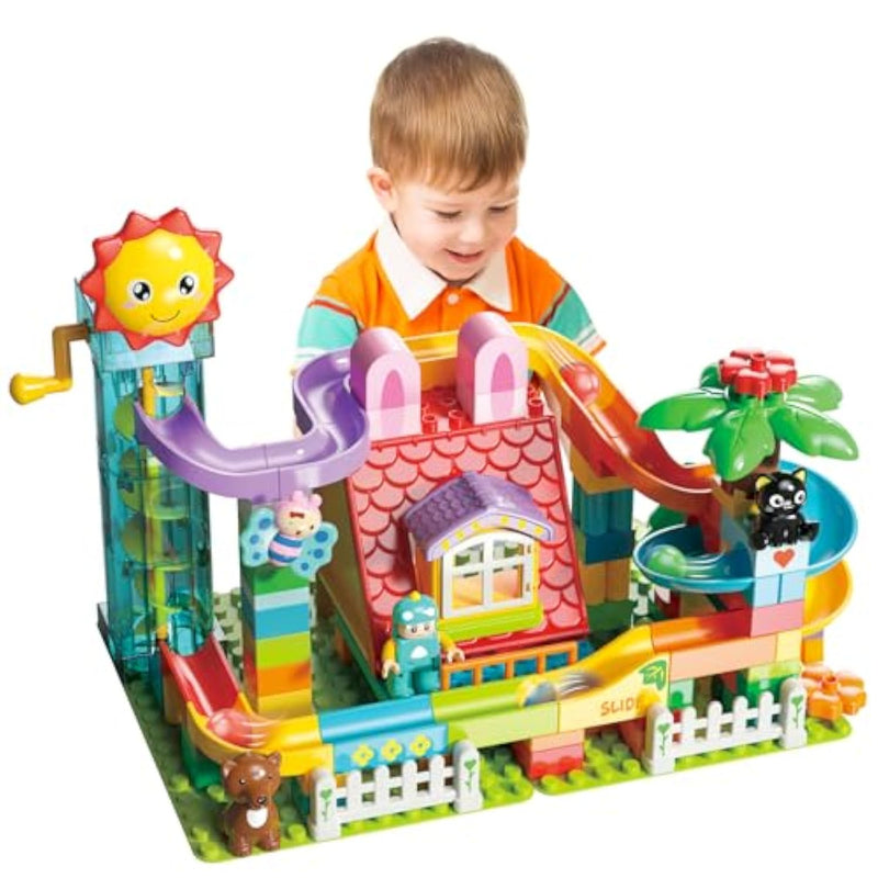 Kid Marble Run Building Blocks With Elevator Spiral Lift,Gift Toy Bricks Marble Maze Ball Race Track Set With Motorized Elevator,Big Blocks Educational Stem For 3 4 5 6 7 8 Year Old Boys Girls