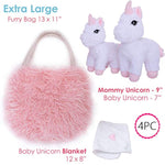 Unicorn Toy For Girls Age 3, 4, 5. 4 Pcs Set - Mommy Baby Stuffed Animal, Bag And A Doll Blanket. Unicorn Gift For 3-6 Year Old Girl Birthday Or Christmas. (White Pink)