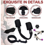 Sex Bondage Bdsm, Adjustable Behind Back Handcuffs Collar With Blindfold Nipple Clamp Anti-Collar Bondage Sex Toys Sm Adult Games Gear & Accessories.(Nylon)