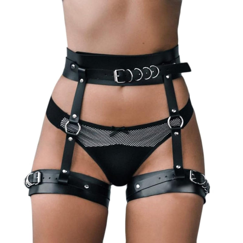Sex Bondage Thigh Restraints Fetish Erotic Sm Sexy Punk Leather Leg Harness Adjustable Strap Waist Belt Harness Women Thigh Garter Waist Rings Suspenders Belt