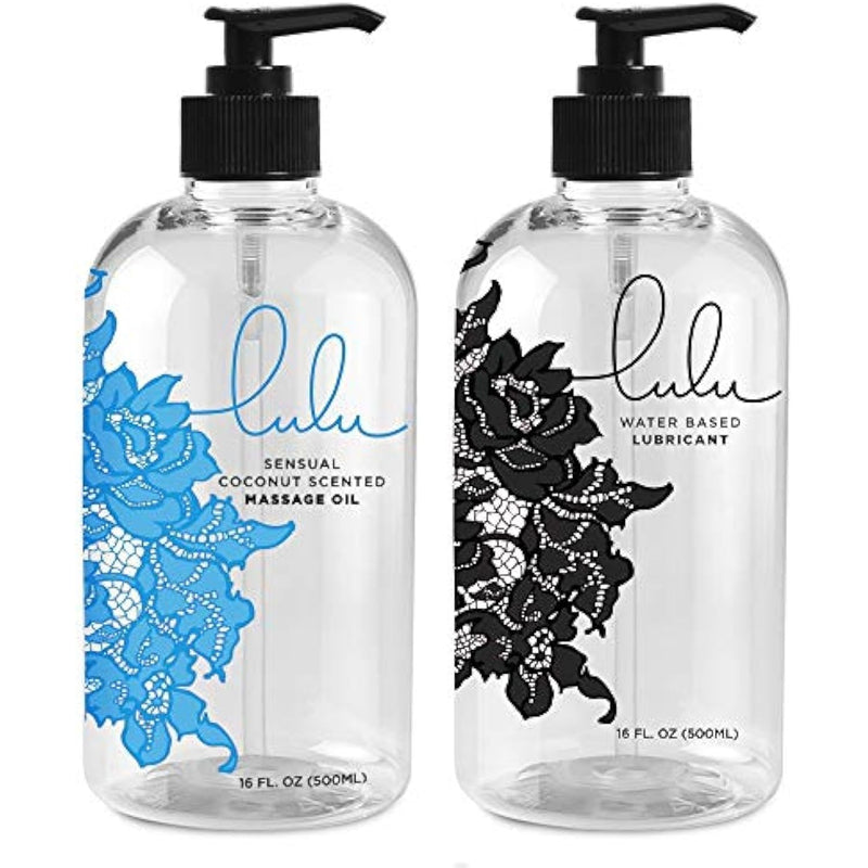 Lulu Coconut Massage Oil With Jojoba And Essential Oils 16Oz & Personal Lubricant. Natural Water-Based 16 Oz