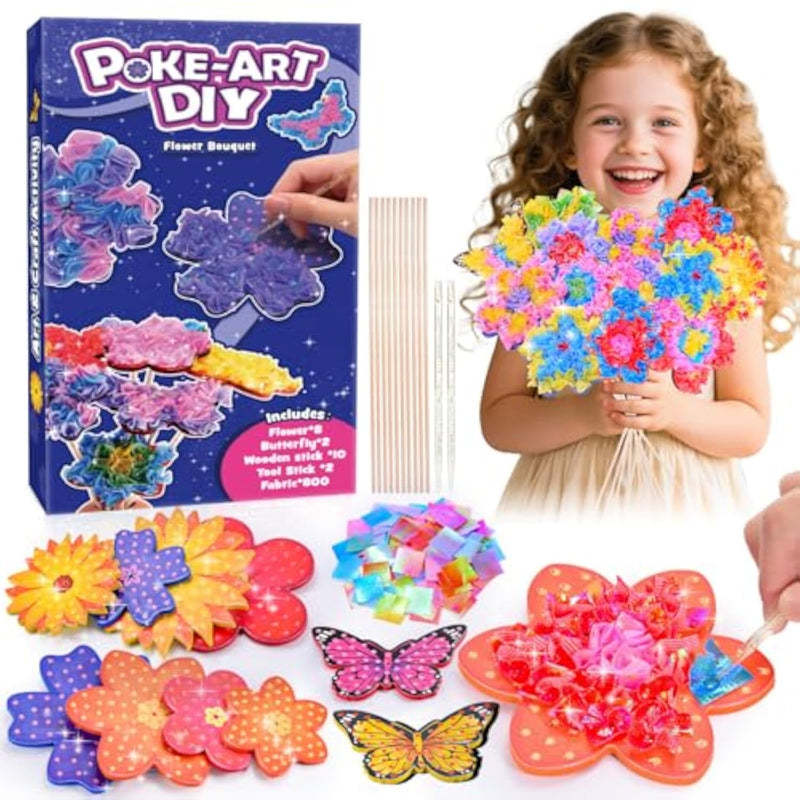 Poke Art Flower Bouquet Craft Kit for Kids Ages 3-12 with Flowers & Butterflies
