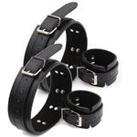 Bdsm Leather Restraints Kit Handcuffs And Thigh Cuffs Adjustable Black Wrist Leg Cuffs Fetish Harness Adult Sex Toys Bed Sex Restraints Set For Couples Woman Beginner Sm Game