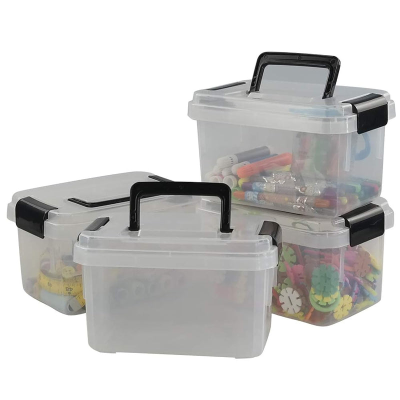 Plastic Mini Latch Box, Storage Bin With Locking Lids(Pack Of 4, 2 L, Clear)