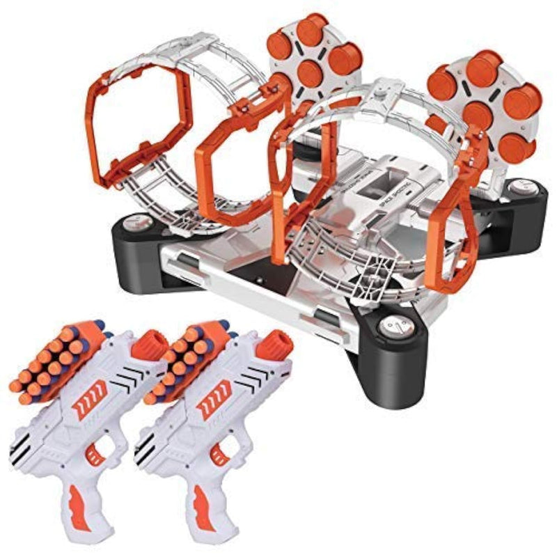 Astroshot Gyro Rotating Shooting Game - Nerf Compatible Rotating Spinning Targets For Shooting With 2 Foam Blaster Toy Guns, 14 Targets, 24 Soft Foam Darts, And 2 Dart Holders