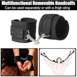 Sex Bondage Bdsm Kit, Bed Restraints Thigh Sling Spreader Straps Neck To Thigh/Ankle Restraint Bondage Submissive Gear, Open Leg Straps Sm Game Kinky Sex Toys For Women Couples Beginner (Black)