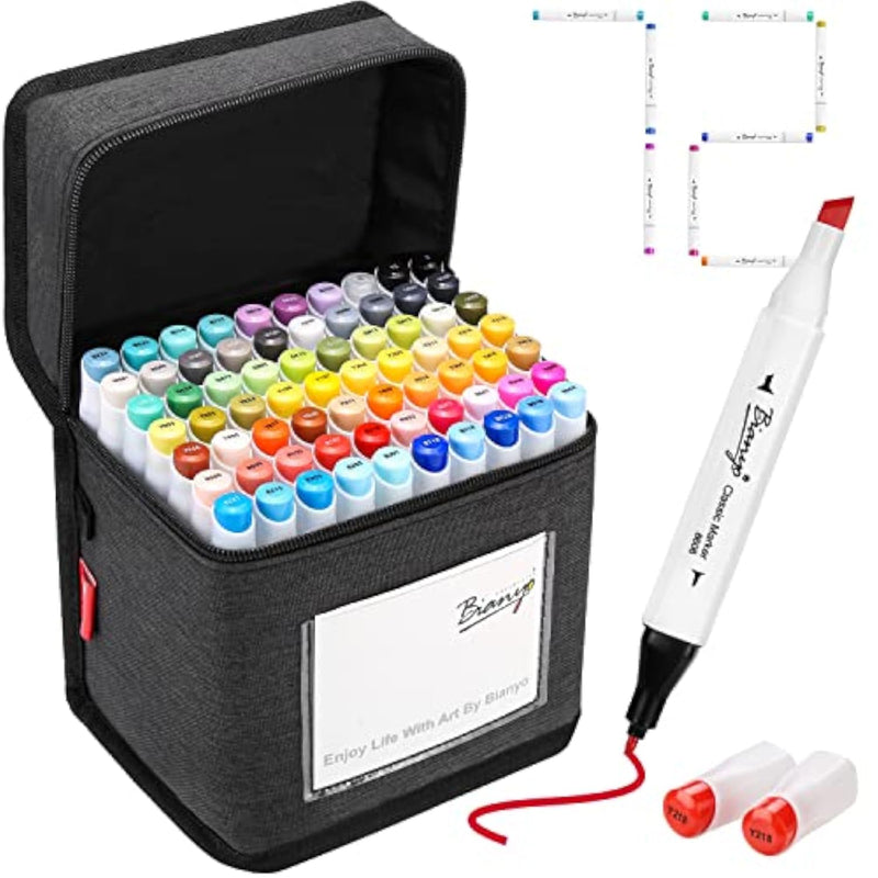 72 Colors Fine and Chisel Artist Markers Set with Black Carry Case