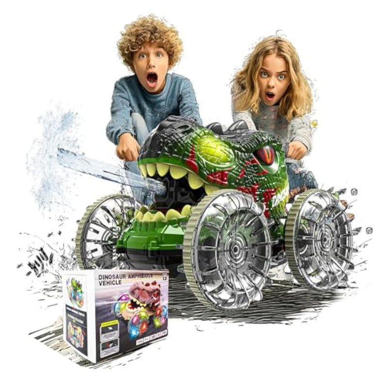 Monster Truck Toys - Amphibious Rc Car For Land & Water, 7-Color Led Lights Dinosaur Toys & Water Gun, Remote Control Monster Truck With 360° Spins And Drifting, Remote Control Car For Boys 4-7