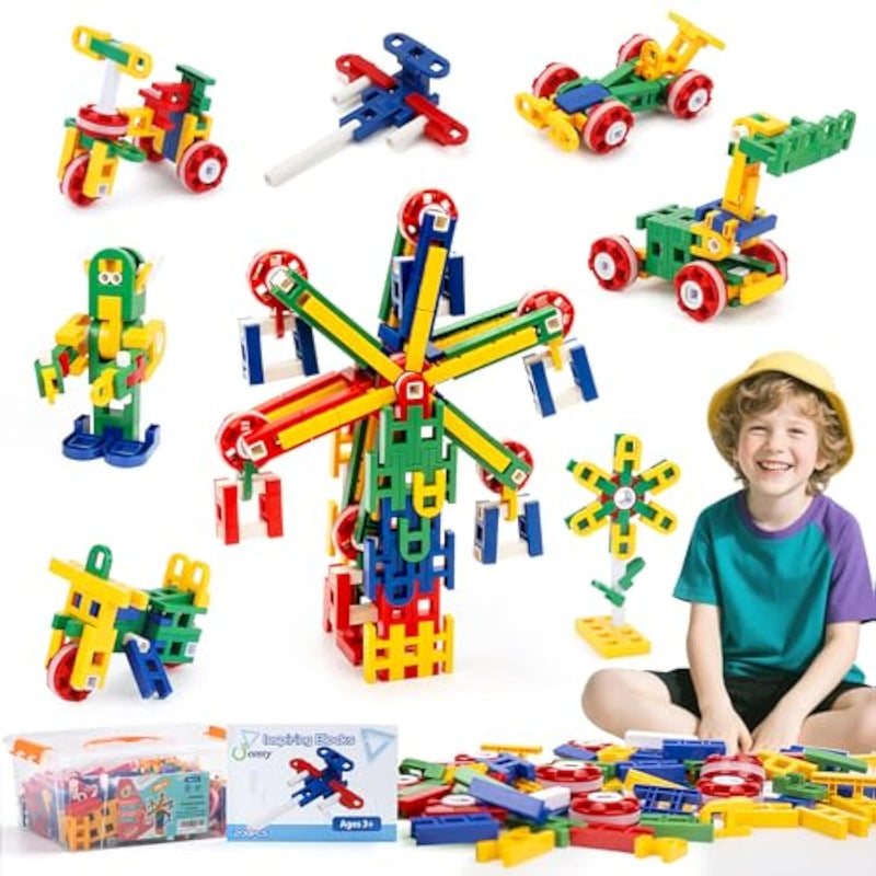 Stem Building Toys For Kids, Construction Building Blocks, Educational Toys For 3-5 4-8 5-7 6-8 Year Old, Creative Games, Engineering, Stem Kits, 208 Pcs
