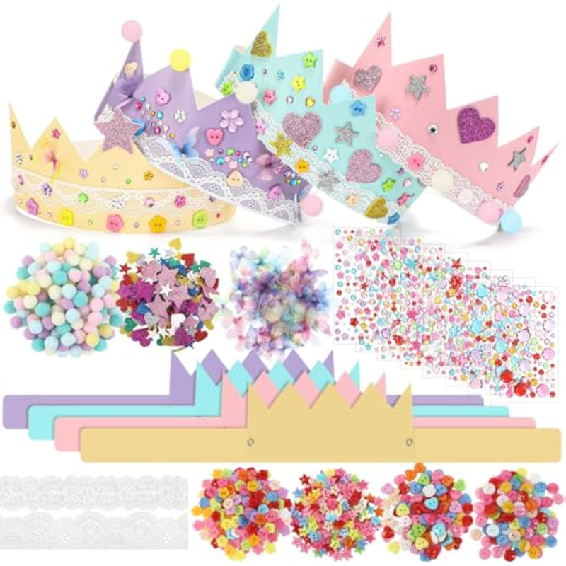 794 Pcs DIY Paper Crown Craft Kit with Gems, Stickers, Lace & Pom Poms
