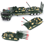 Military Truck Kids Toddler Toys Set Metal, Semi Die-Cast Flatbed, Trailer & Tank, Army Vehicles Toys With Openable Doors & Lights & Sounds, Military Truck Gift For 3 4 5 6 7 Years Old Boys