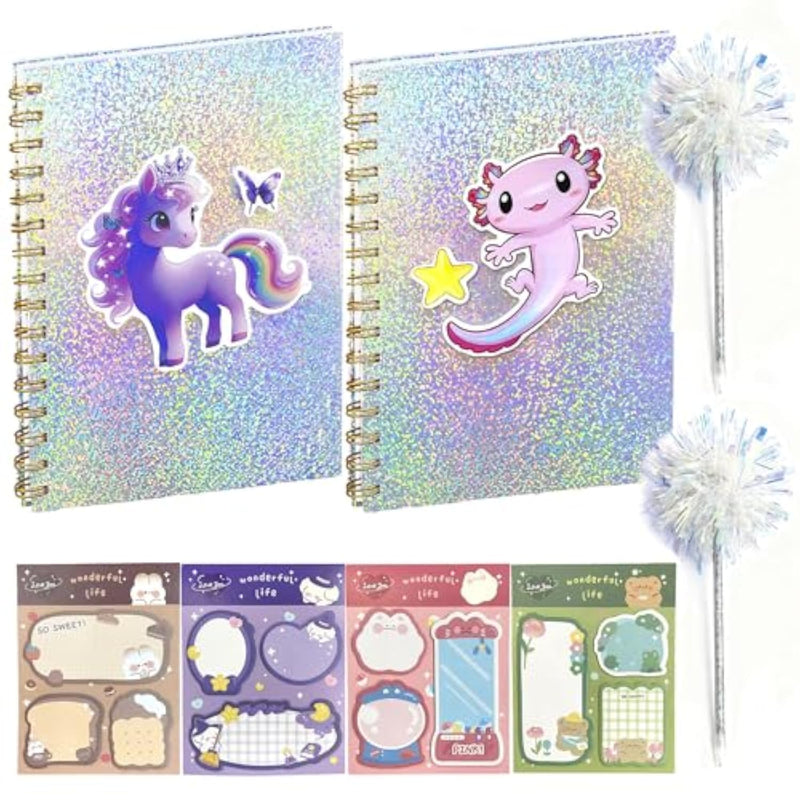 Unicorn Pony Axolotl Spiral Notebook Journal Kit for Girls