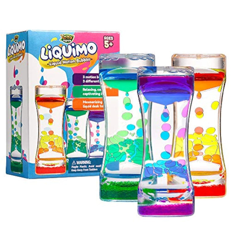 Liquimo - Liquid Motion Bubbler - 3 Pack - Sensory Fidget Desk Toy For Kids & Adults - Relaxing Hourglass Timer Tubes - Calming Visual Play For School, Home, Office, Stress Relief And Focus