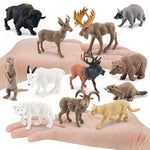 North American Animals Set 12Pcs Mini Wild Animals Figurines Set Cludes Moose Raccoon Cougar, Wolf, Beaver For Children Educational Toy Cake Toppers