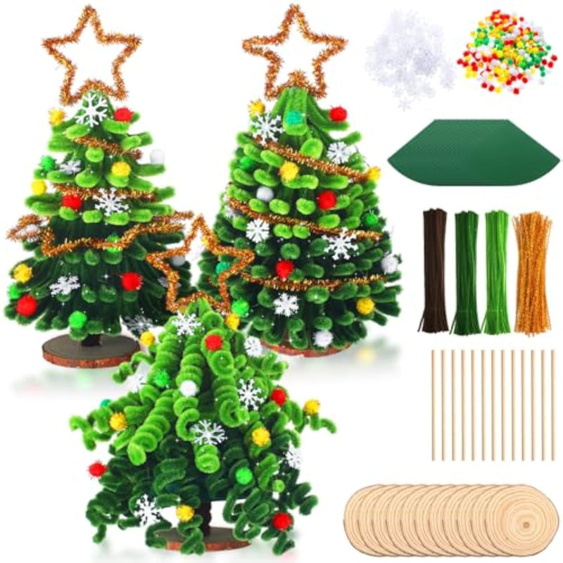 Christmas Pipe Cleaners Chenille Stems Xmas Tree Crafts Kit for 30 Mini Trees