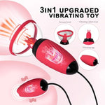 Dildo Vibrator 3In1 Tongue 10 Vibration 6 Suction Modes Breasts Clitoris Suction G-Spot Vaginal Licking Thrusting Toy (Red)