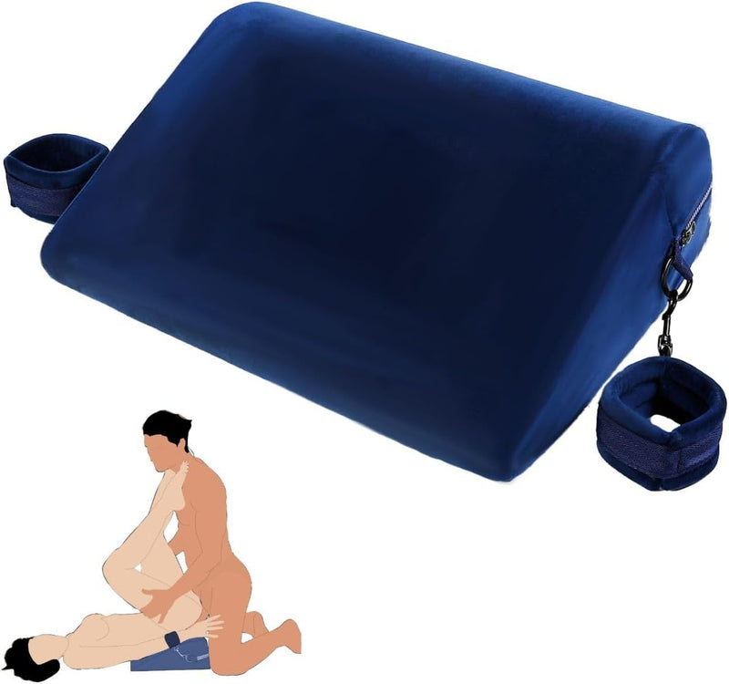 Adjustable Foam Position Pillow with Restraints – Support Cushion for Couples (Blue)