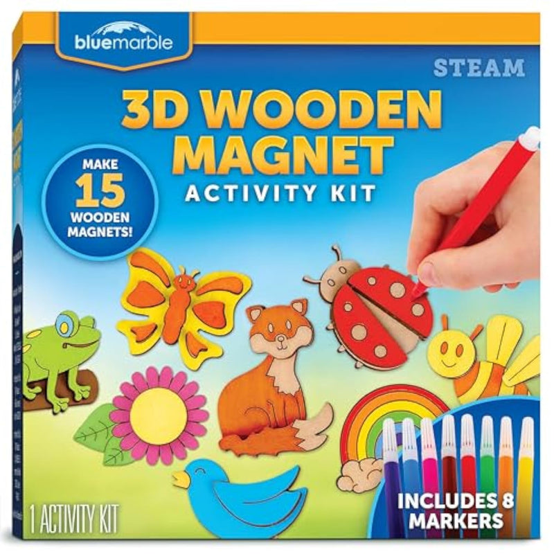 Blue Marble Wooden Magnet Painting Craft Kit with 15 Nature Designs for Kids