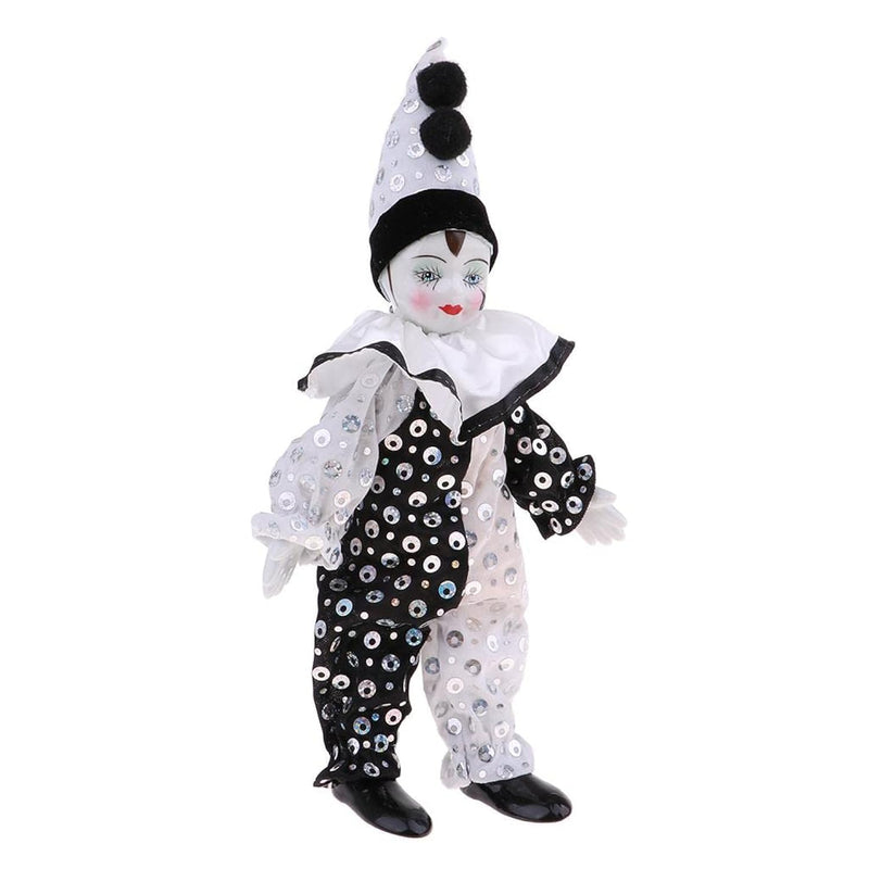 9Inch Clown Doll Can Sitting & Standing, Hand Painted Harlequin Doll Displa