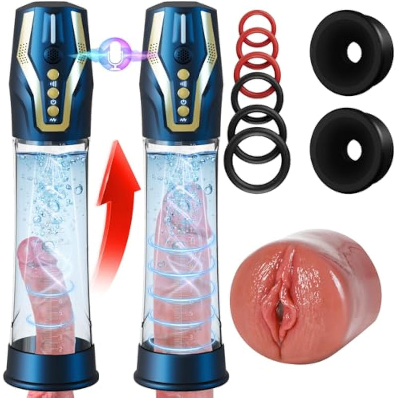 Penis Pump Sex Toys For Men - Voice Control Penis Vacuum Pump With 4 Training Pressure & 4 Suction Modes, Electric Male Masturbator Adult Sex Toys For Men Erection With Cock Ring & Mini Pocket Pussy