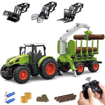 Remote Control Tractor Farm Playset 2.4Ghz Electronic Rc Tractor With Trailer And Timber Truck, Farm Toys Set With Wood Grabber Multifunctional Headers Farmers For Kids Age 3 4 5 6 Years Old