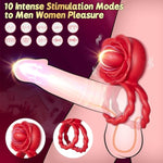 Vibrating Cock Ring Penis Vibrator - Adult Rose Toy Penis Ring With 10 Vibrating & 10 Tongue Licking For Male Training & Female Clitoral Oral Sex Stimulation, Adult Sex Toys & Games For Men And Women