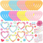 72 Pcs Mother's Day Heart Wreath Craft Kit with Stickers, Pom Poms & Ribbon