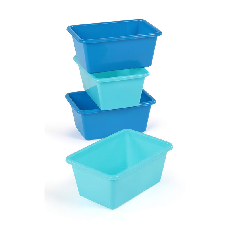 Small Plastic Storage Bins, Set Of 4, Navy/Teal