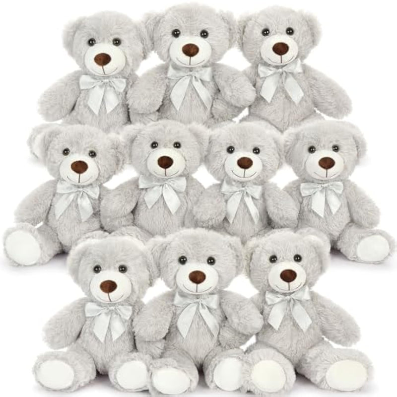 Bulk Teddy Bear Baby Shower, 10 Packs Small Gray Teddy Bear Stuffed Animals In Bulk,13.5" Small Stuffed Bears Plush For Wedding,Birthday,Christmas, Party Decorations
