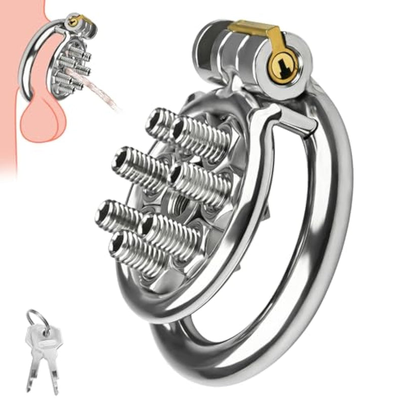 Male Chastity Device Flat Chastity Cage With Screw Stainless Steel Cock Cage Locked Penis Exercise Cage Sm Bondage Gear Chastity Sex Toy For Men Couple (1.57 Inch)
