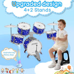 Upgraded Kids Drum Set Jazz Drums Kit With 5 Drums - Toddler Music Toys Learning Instruments Xmas Birthday Gifts For Toddlers 3 4 5 6 7 Boys Girls, Blue