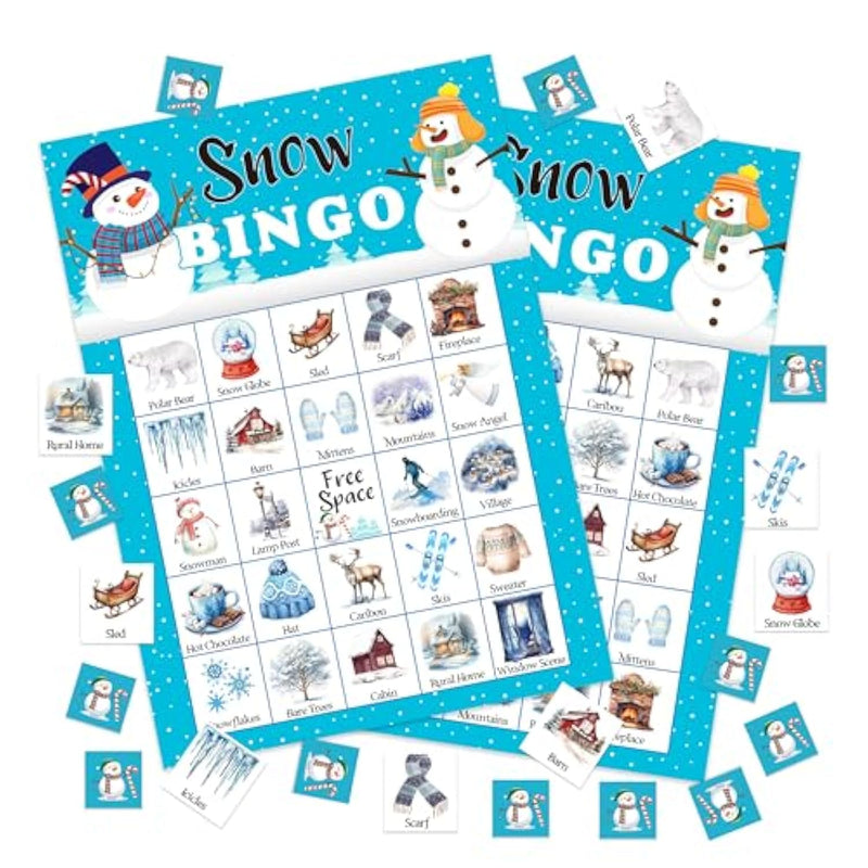 Snow Bingo Game Cards, Winter Games For Adults Large Group Friends Family, Outdoor Indoor Bingo Party Games Set, Christmas New Year Holiday Party Favors Decorations -01