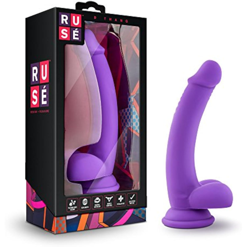 Ruse D Thang, 7.75" Platinum Cured Purio Silicone Dildo, Satin Smooth Ultrasilk 1.25" Shaft, Strap-On Compatible, Suction Cup Base For Hands-Free Play, Adult Toy For Women - Purple