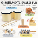 Wooden Musical Instruments For Toddlers – Montessori Kids Drum Set With Bongo Drum, Jingle Bells, Cymbals, Castanet And Guiro, Perfect Music Toys For Kids And Montessori Toys For 3 Year Old Plus