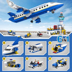 City Passenger Airplane Building Set, 886 Pcs Stem 6 In 1 Airport Passenger Plane Building Block Toy With Terminal, Shuttle Bus,Luggage Cart,Christmas Birthday Gifts For Boys Girls Ages 6-12+