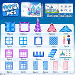 102-Piece Magnetic Princess Castle Building Tiles with 2 Stairs & 2 Dolls