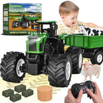Remote Control Tractor Toy With Rc Trailer -23.6 Inches 1/16 Scale Rc Monster Truck- 2.4Ghz Toddlers Farm Vehicle Toys Set For Boys Girls Kids Ages 3-8 Year Old Birthday Gift