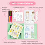 Vintage Paper Dolls Kit, Dress 2 Dolls with Clothes, Stickers & Pencils